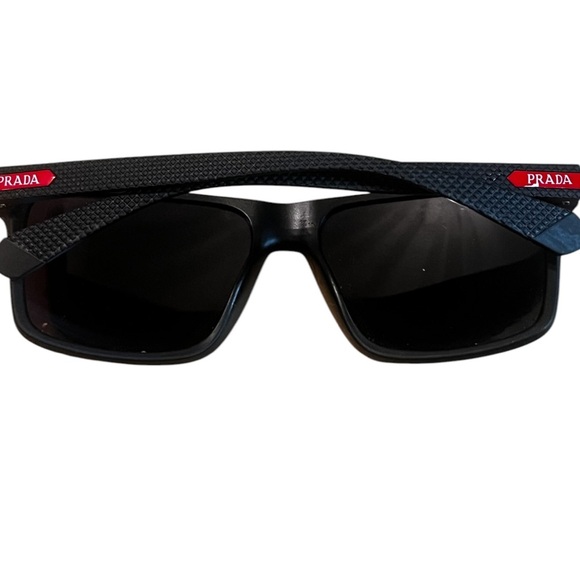 Prada PS 02ZS Men's Rectangular Polarised Sunglasses Black/Red - Picture 9 of 15